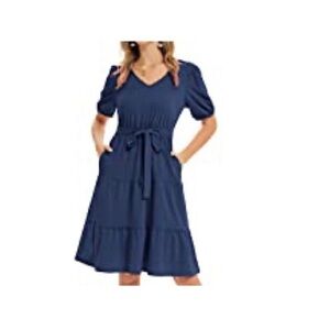 Tiered Tie Waist Cotton Dress with Pockets!!